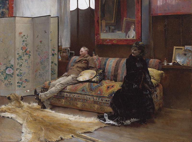 Pascal Dagnan-Bouveret Sulking  Gustave Courtois in his studio